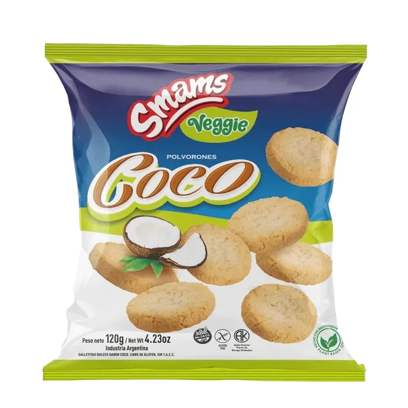 smams, polvorones veggie  sin tacc, sabor coco