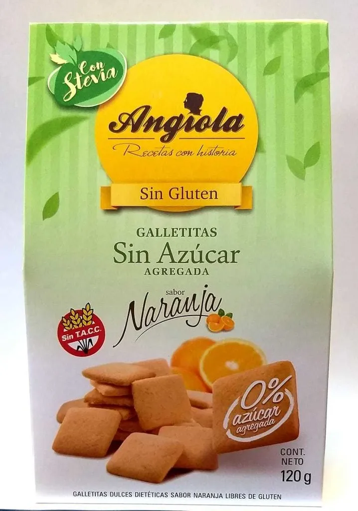 Angiola , galletitas sin tacc y sin azúcar sabor naranja